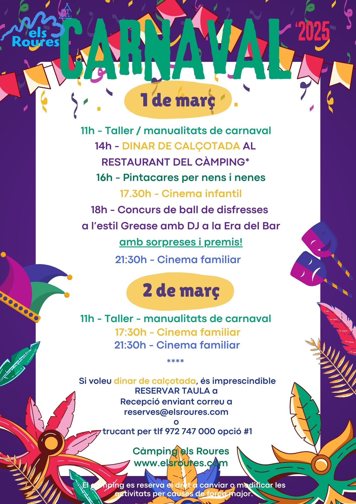 Programa del carnaval a els roures